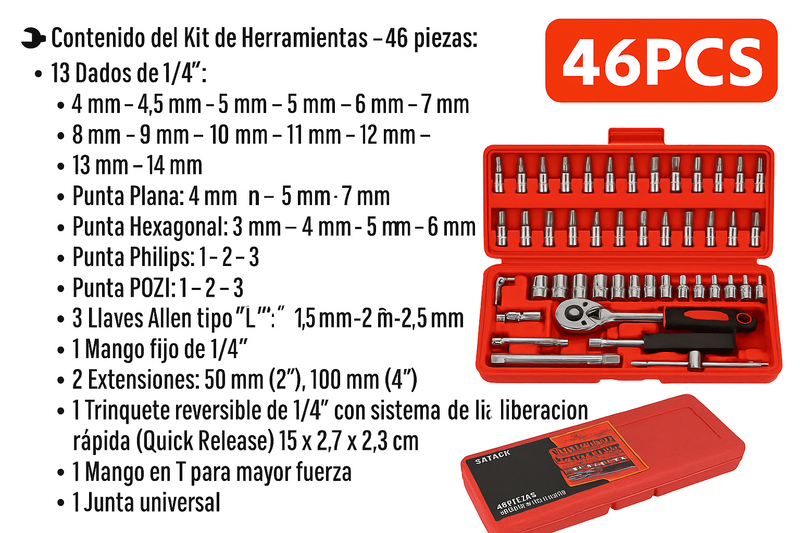 CAJA DE HERRAMIENTAS MULTIUSOS 46 PIEÇAS – ¡Todo lo que necesitas en un solo lugar!